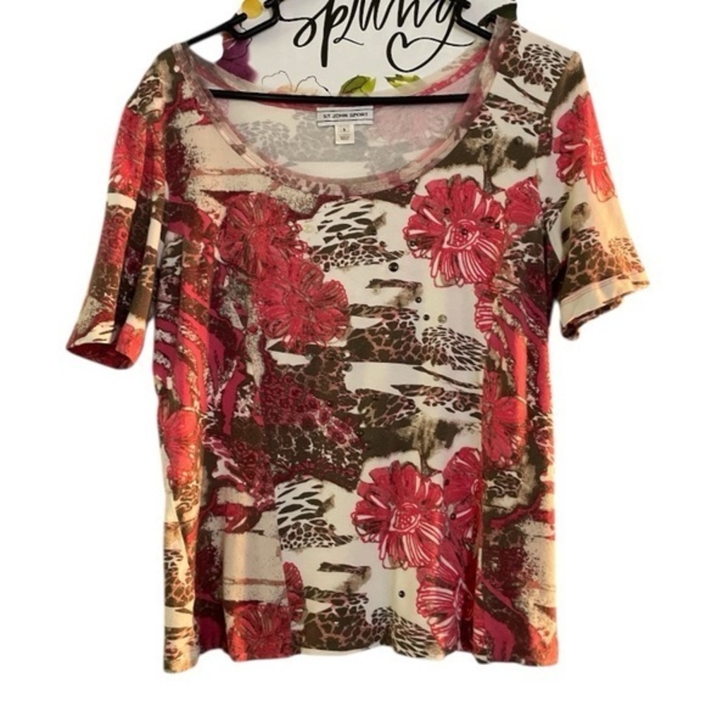ST. JOHN  SPORT floral Short Sleeve T-Shirt